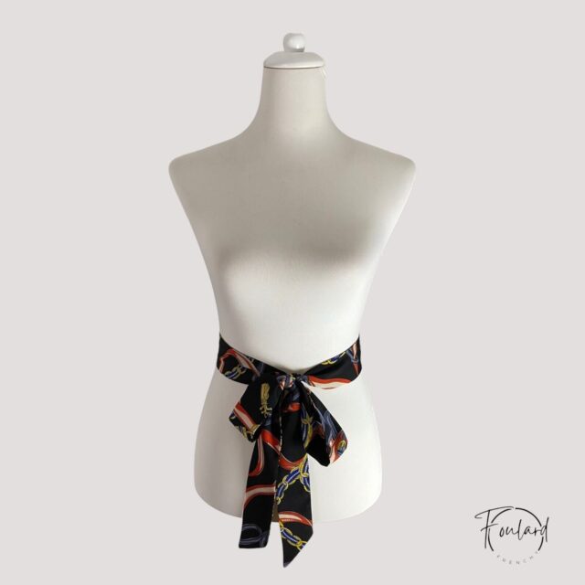 Ceinture foulard noire, motif nautique
