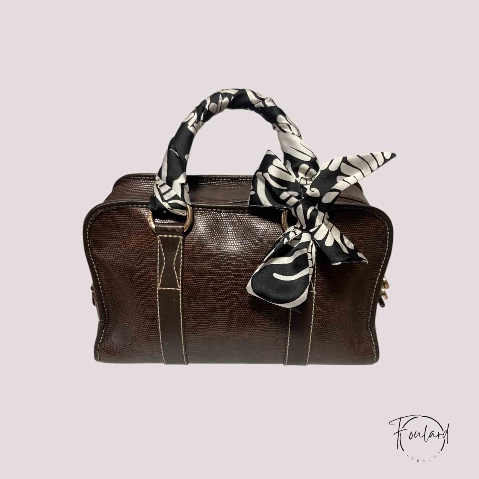 Ceinture foulard noire, motif végétal blanc – Image 3