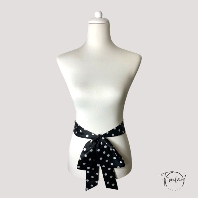 Ceinture foulard noire, pois blancs