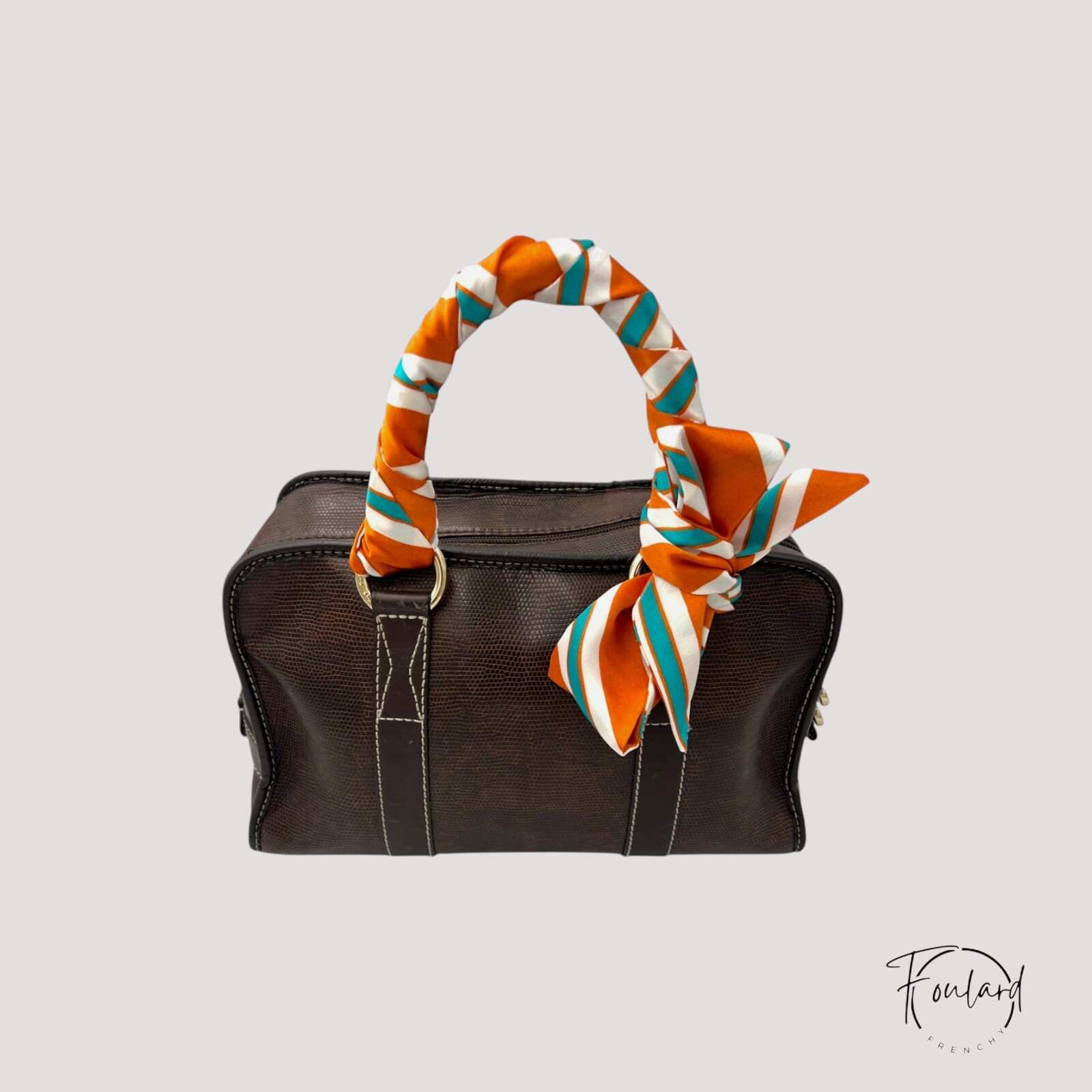 Ceinture foulard orange, rayures turquoise – Image 2