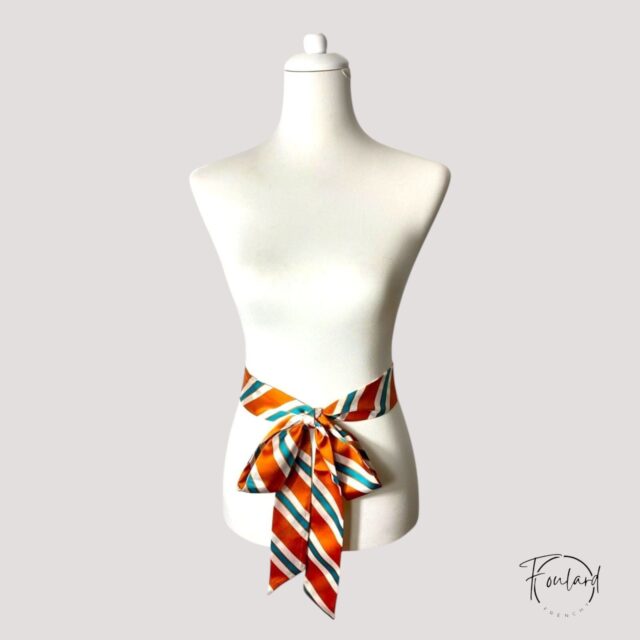 Ceinture foulard orange, rayures turquoise