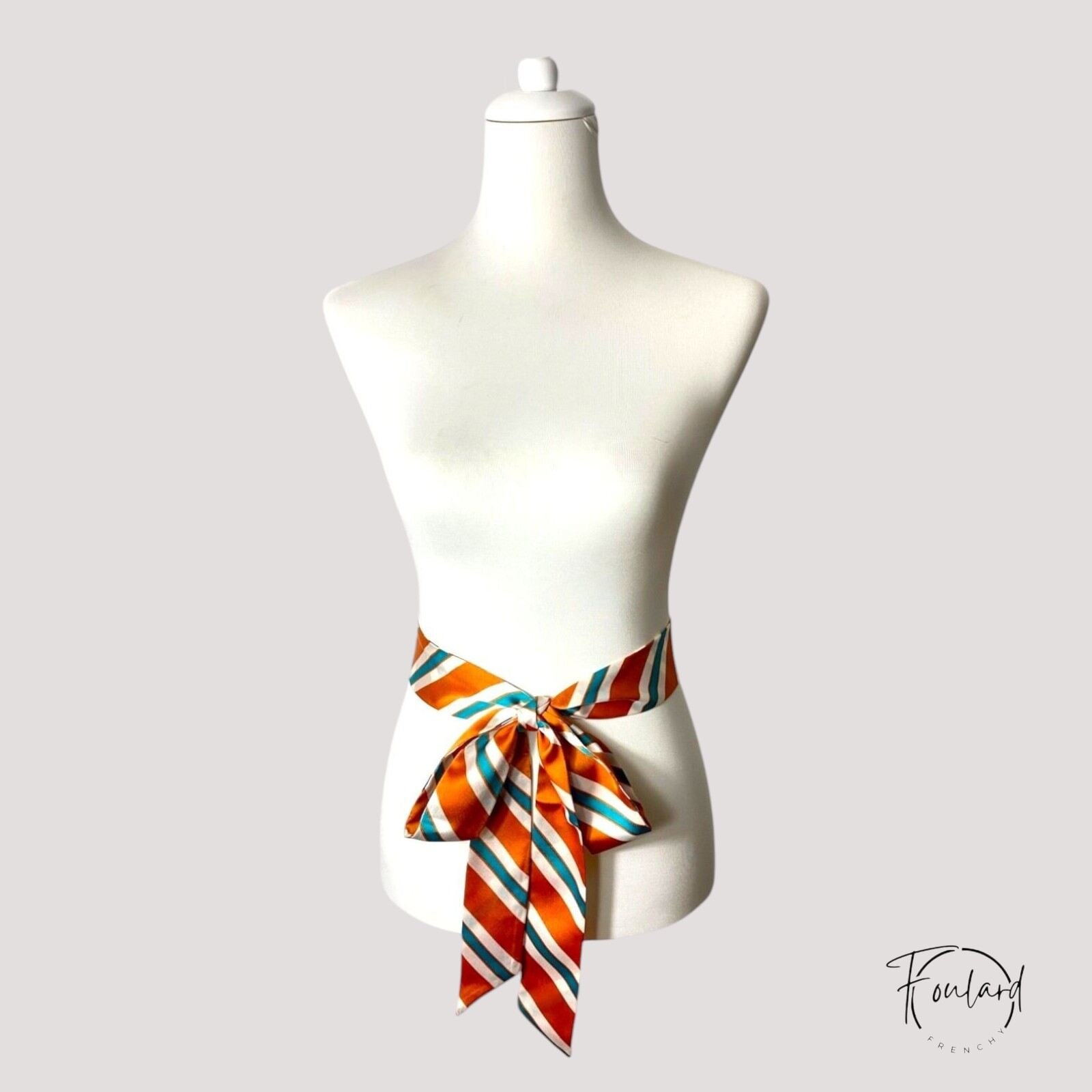 Ceinture foulard orange, rayures turquoise