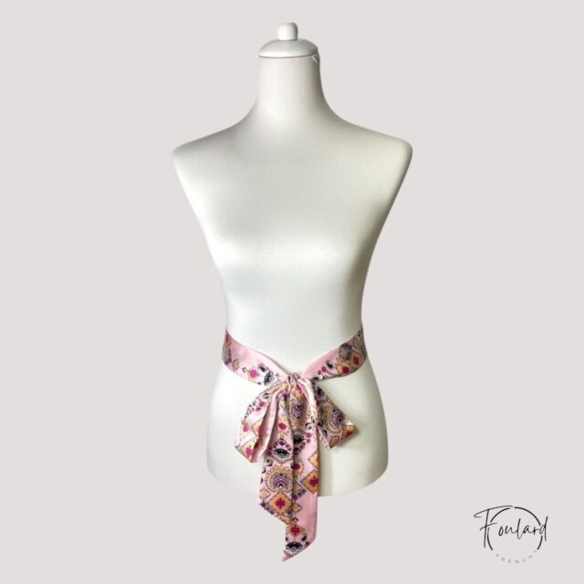 Ceinture foulard rose, motif aztèque