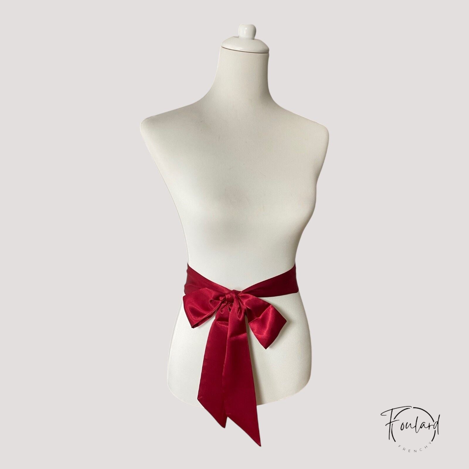 Ceinture foulard rouge bordeaux, satinée – Image 2