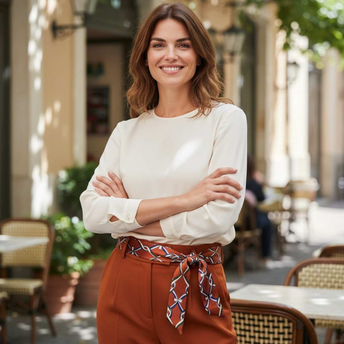 Ceinture foulard brique, motif entrelacé
