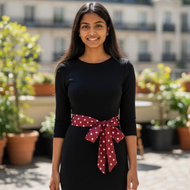 Ceinture foulard rouge, pois blancs
