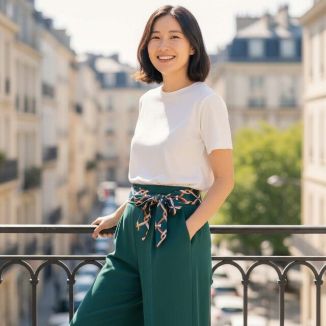 Ceinture foulard verte, motifs entrelacés