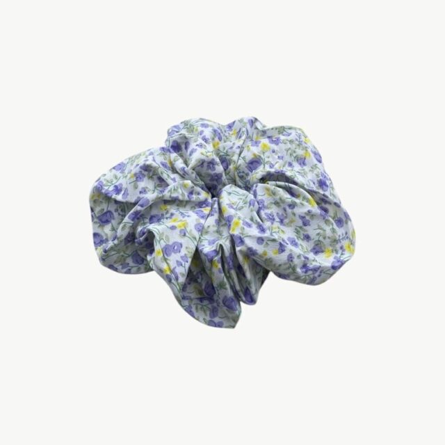Chouchou 9 cm, fleurs violettes et jaunes