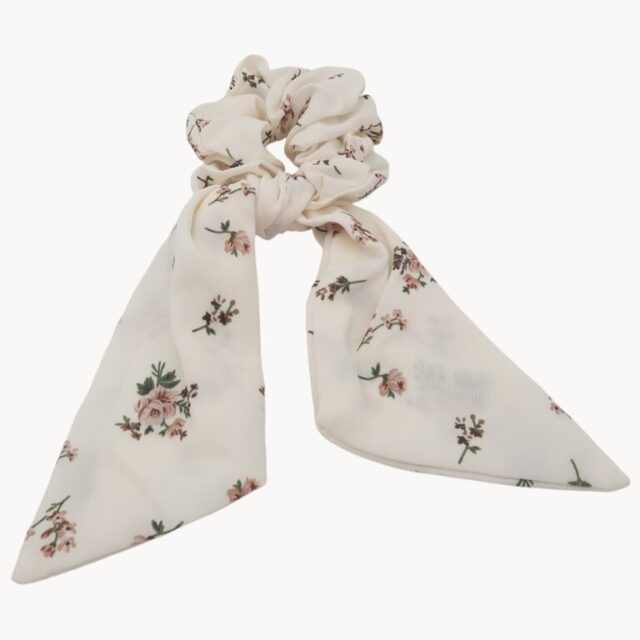 Chouchou foulard crème, petites fleurs
