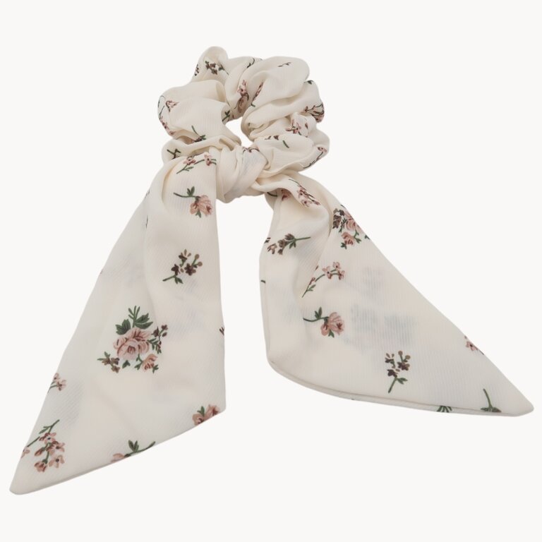 Chouchou foulard crème, petites fleurs
