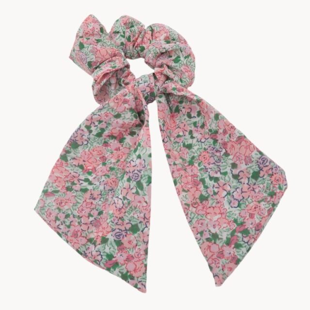 Chouchou foulard, petites fleurs roses