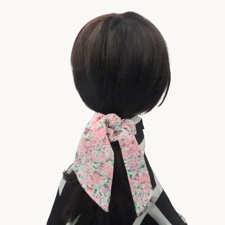 Chouchou foulard, petites fleurs roses – Image 2