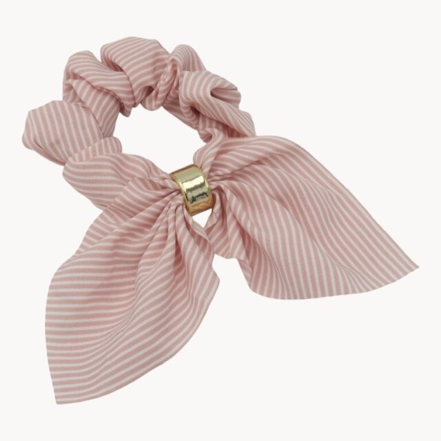 Chouchou rayé rose et blanc, avec nœud