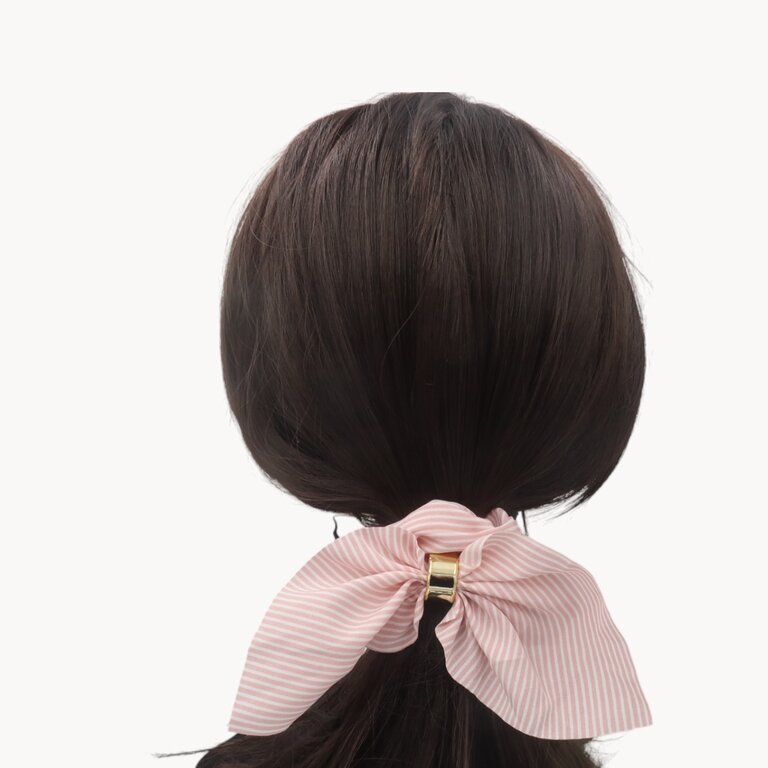 Chouchou rayé rose et blanc, avec nœud – Image 2