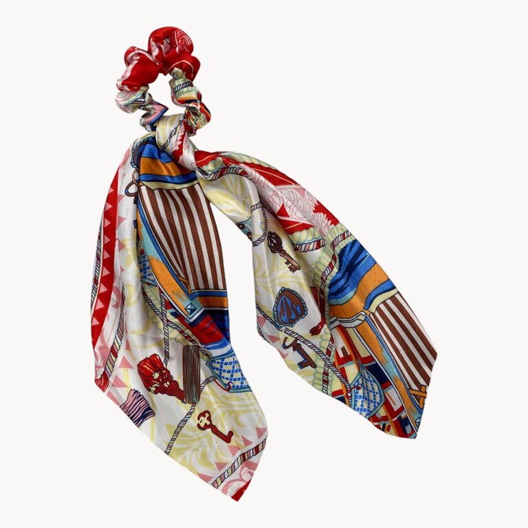 Chouchou effet soie, motif rouge et coloré