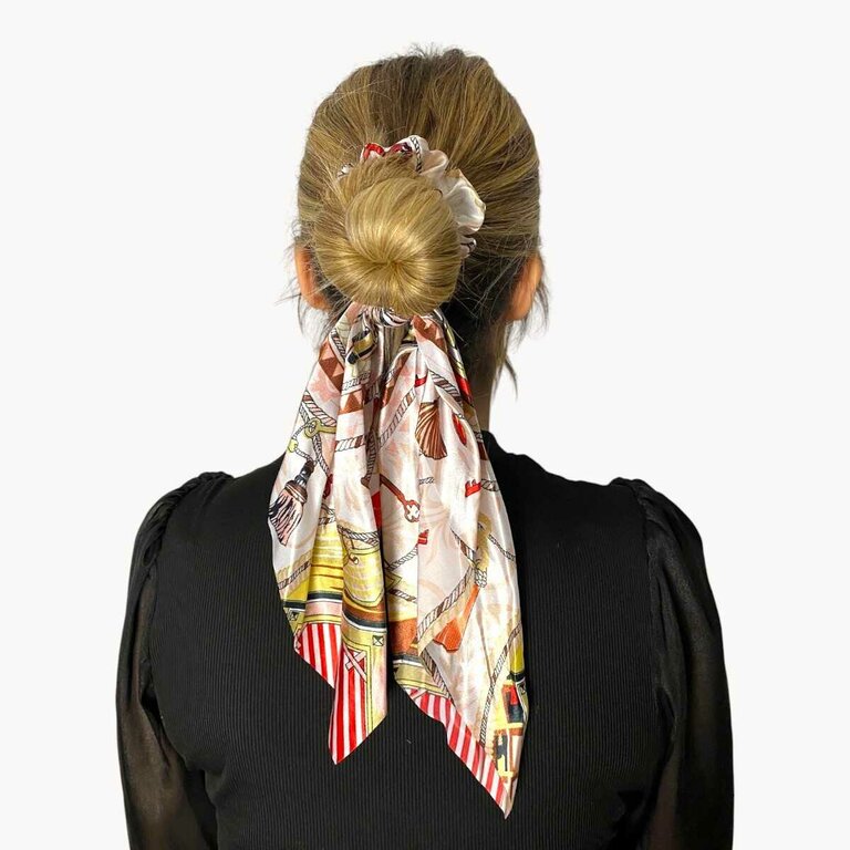 Chouchou foulard, motif chaînes orange et jaune – Image 2