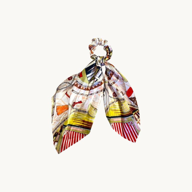 Chouchou foulard, motif chaînes orange et jaune