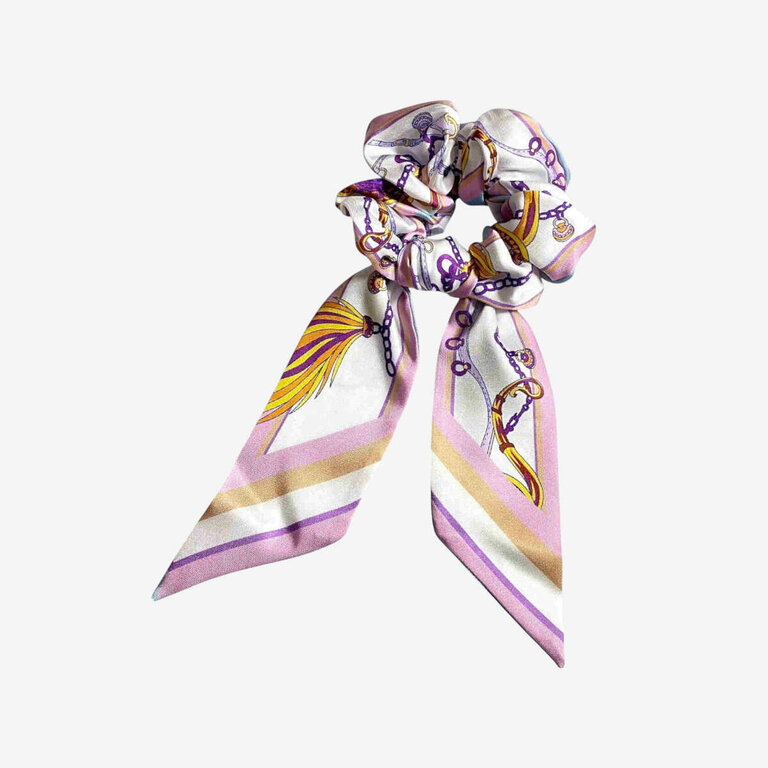 Chouchou motif foulard parme, thème équestre
