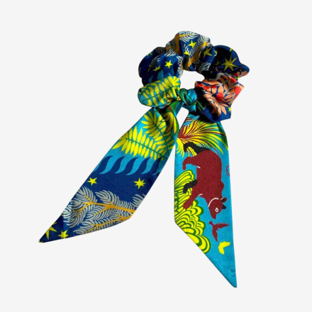 Chouchou motif foulard exotique bleu