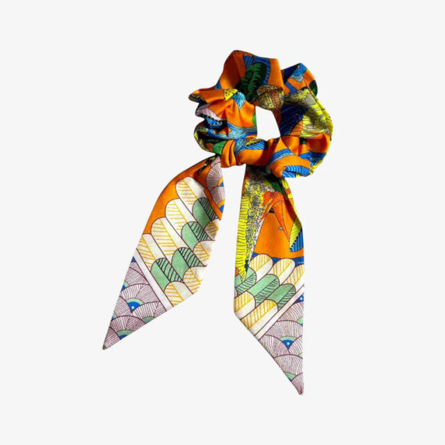 Chouchou motif foulard exotique orange