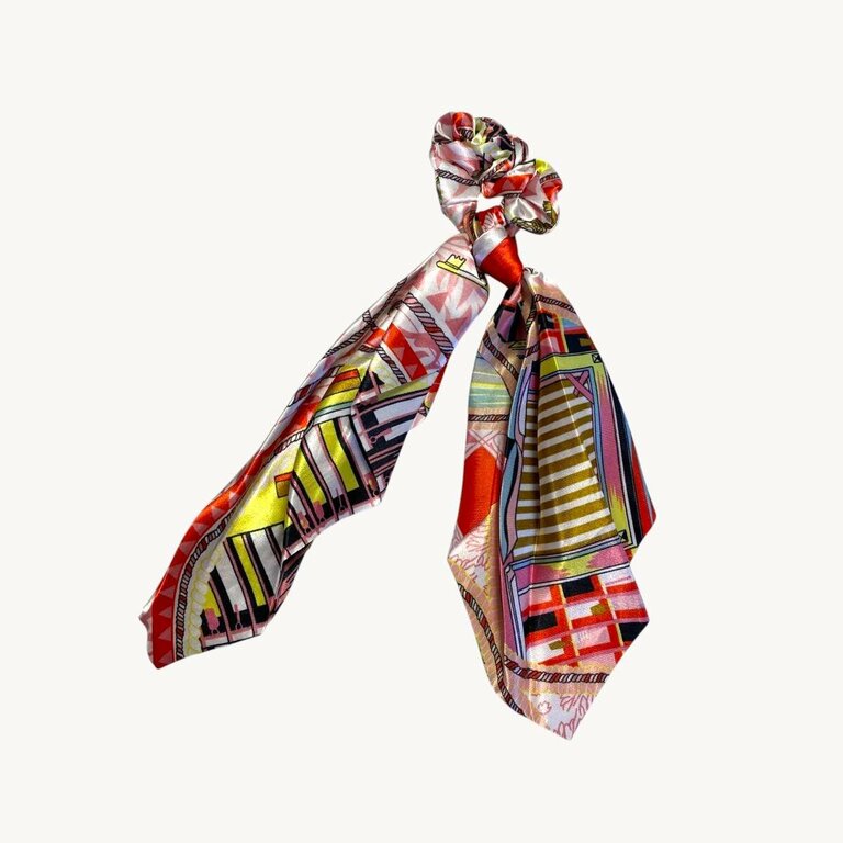 Chouchou foulard, motif nautique rouge