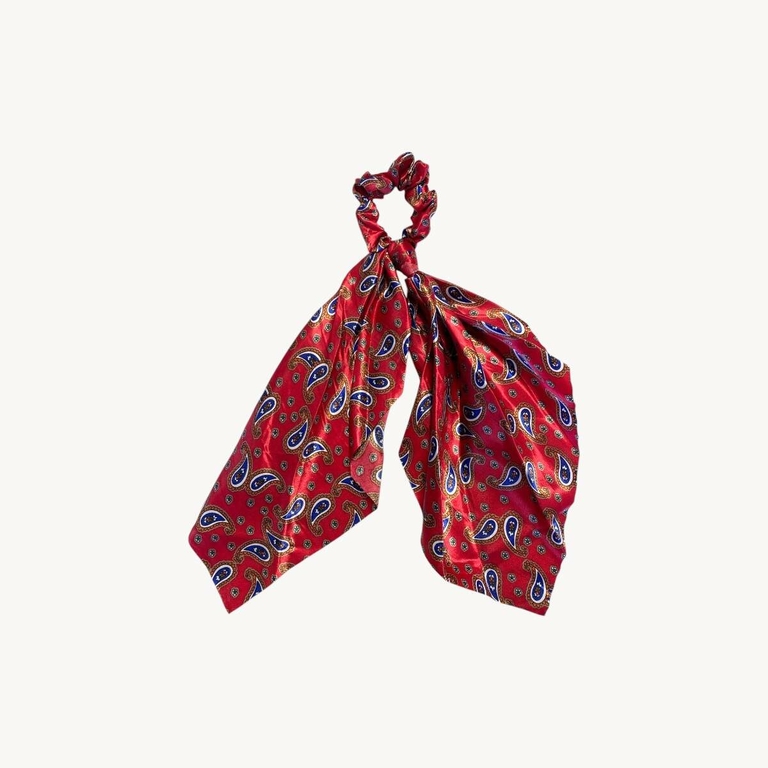 Chouchou foulard, motif cachemire fond rouge foncé