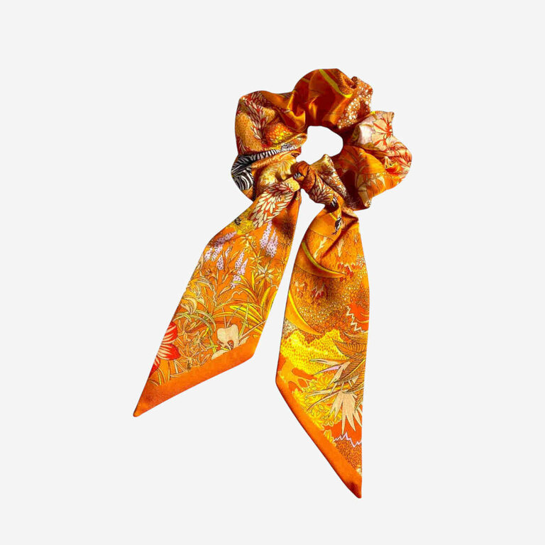 Chouchou motif foulard savane orange