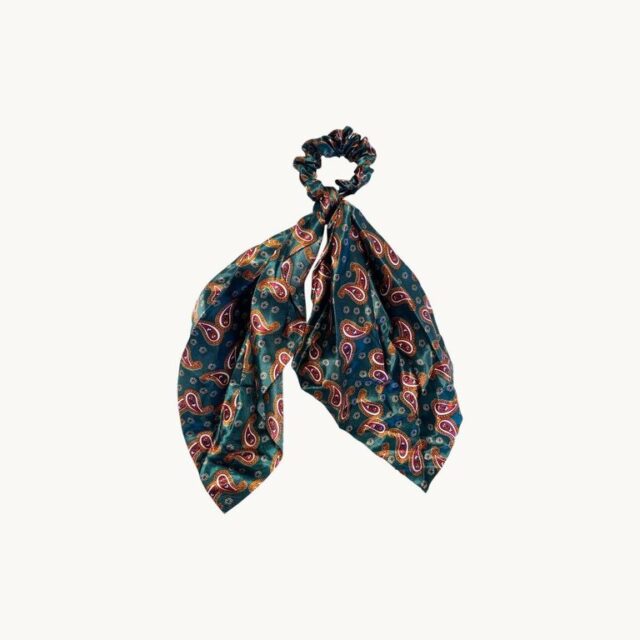 Chouchou foulard vert, motif cachemire