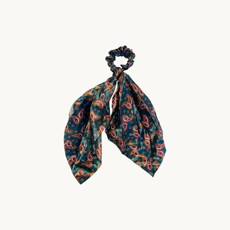 Chouchou foulard vert, motif cachemire
