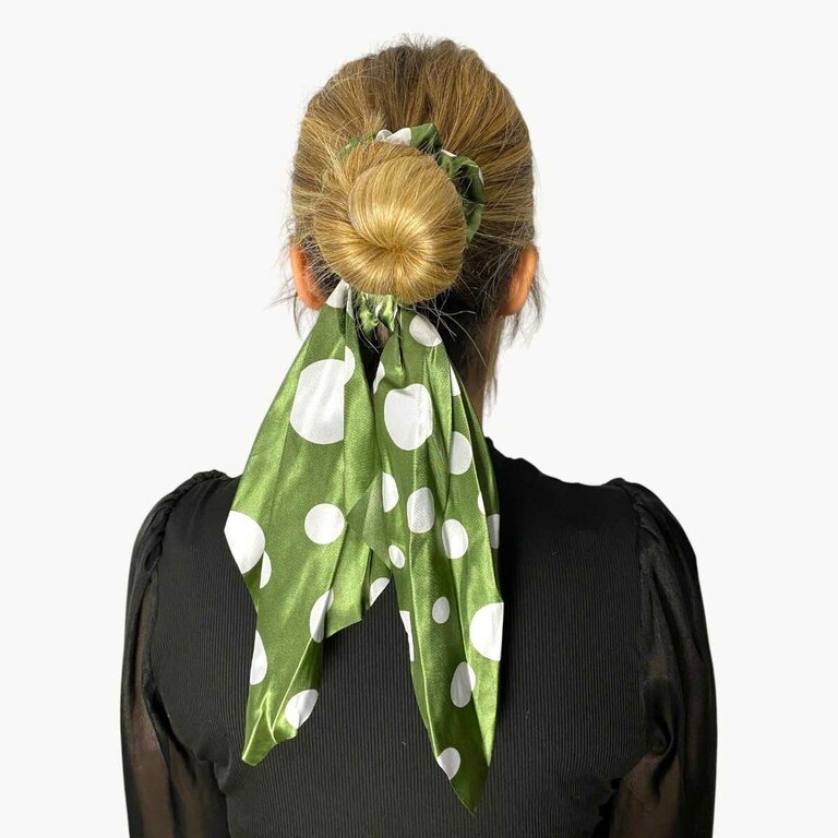 Chouchou foulard vert à pois blancs – Image 2