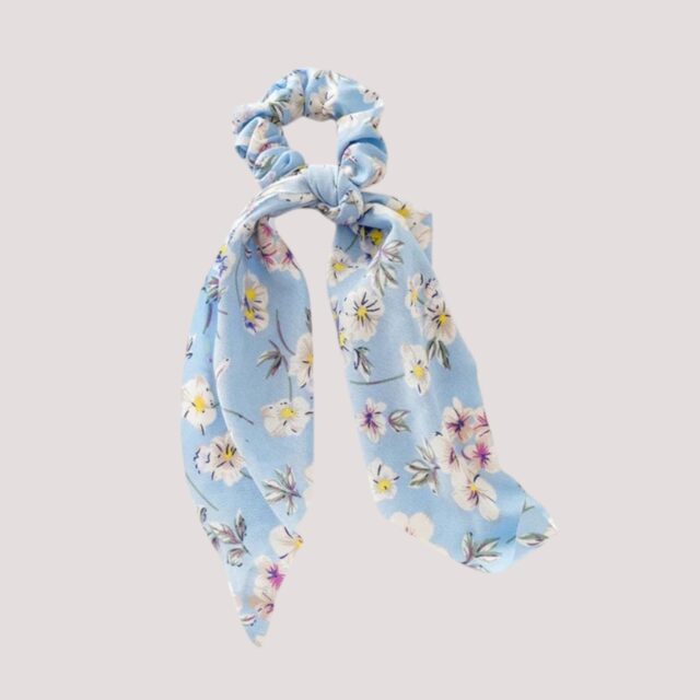 Chouchou foulard bleu printanier