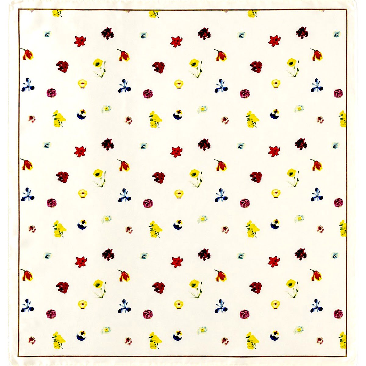 Foulard carré écru ivoire fleuri femme 68 cm en polyester satiné