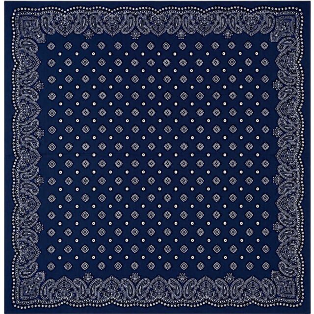 Foulard carré femme 68 x 68 cm bleu marine en viscose à motif bandana blanc