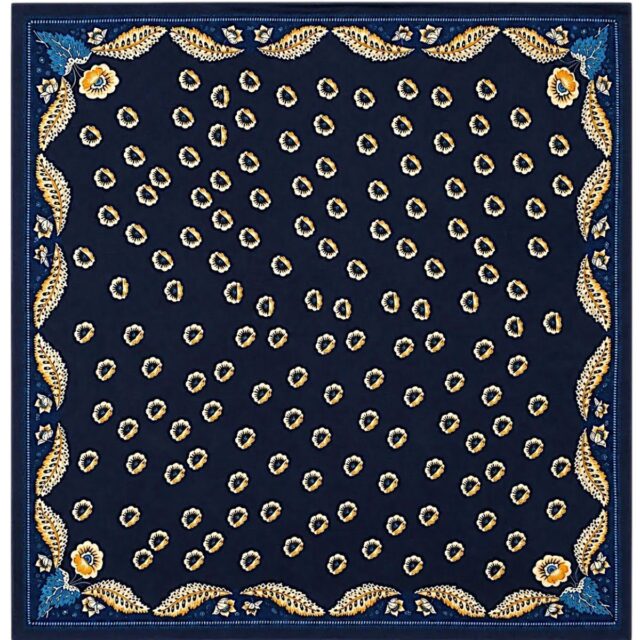 Foulard carré femme bleu marine à motifs 68 x 68 cm en viscose