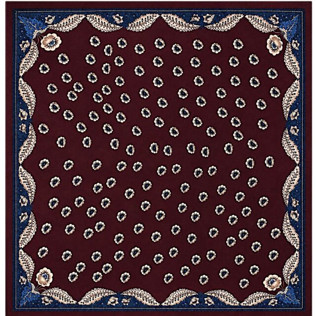Foulard carré femme bordeaux et bleu à motifs 68 x 68 cm en viscose