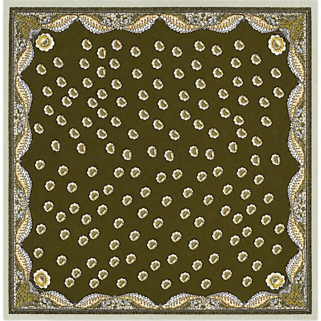 Foulard carré kaki et vert d’eau pour femme 68 x 68 cm en viscose à motifs floraux
