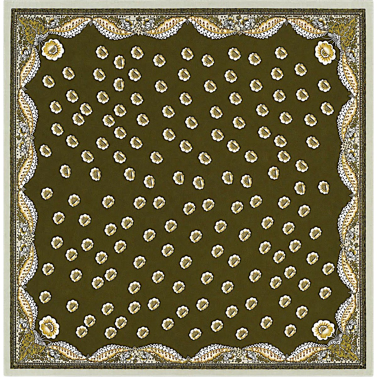 Foulard carré kaki et vert d’eau pour femme 68 x 68 cm en viscose à motifs floraux