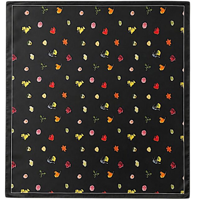 Foulard carré noir fleuri femme 68 cm en polyester satiné