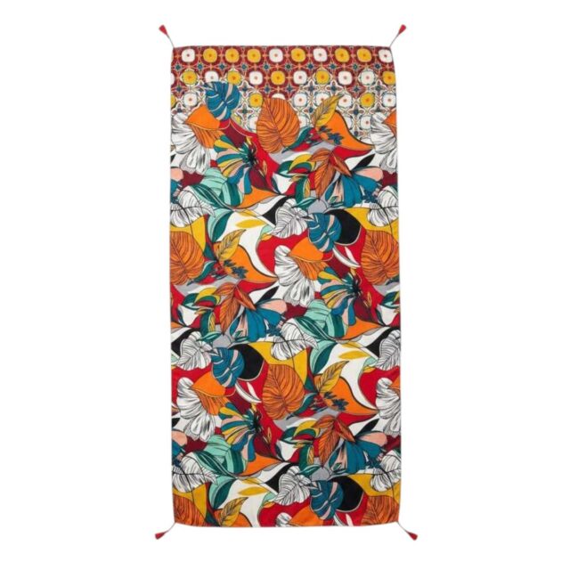 Grand foulard femme 180 x 90 cm en viscose et coton à motif tropical multicolore