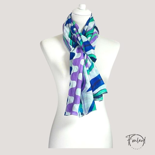 Foulard en coton, motifs ondulés multicolores