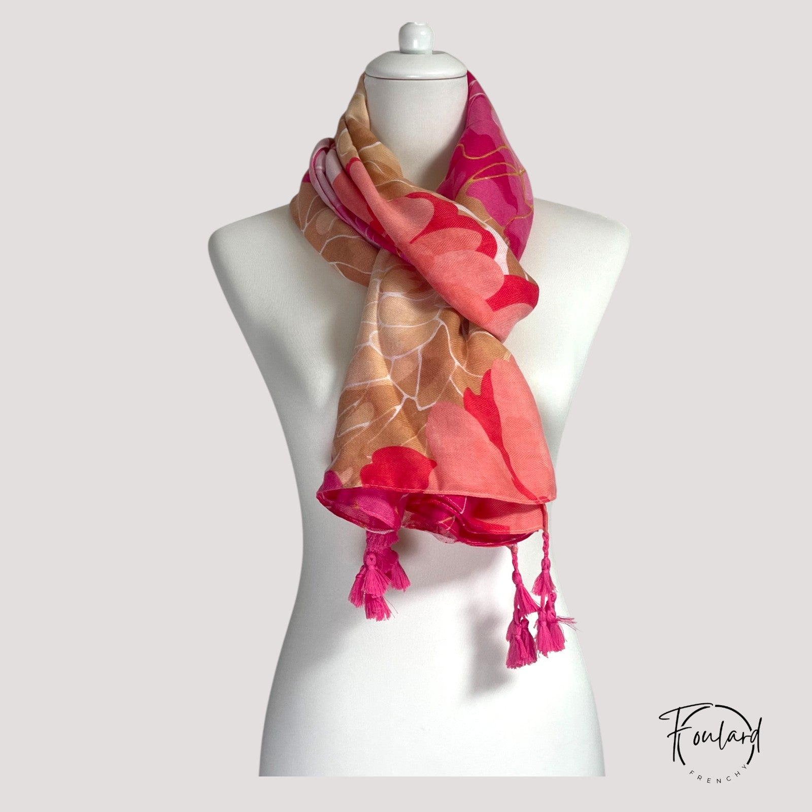 Foulard en coton, tons roses et corail