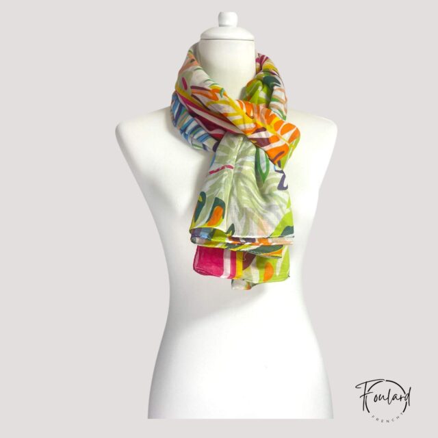 Foulard en coton, feuillage multicolore