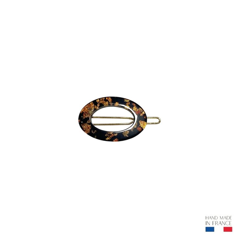 Petite barrette Chloé, noire pailletée cuivrée – Image 2