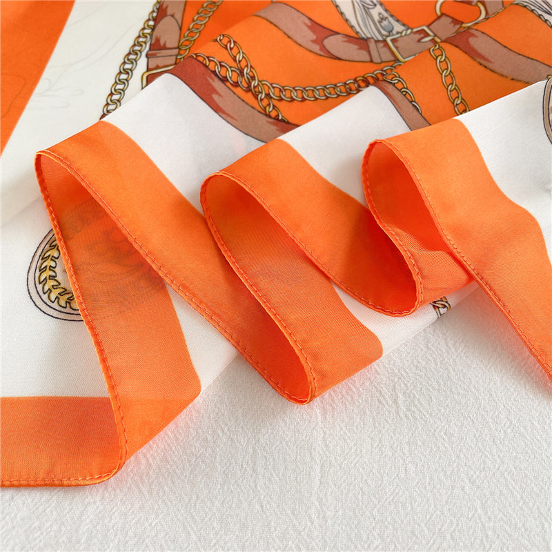Foulard carré orange, tissu fin – Image 6