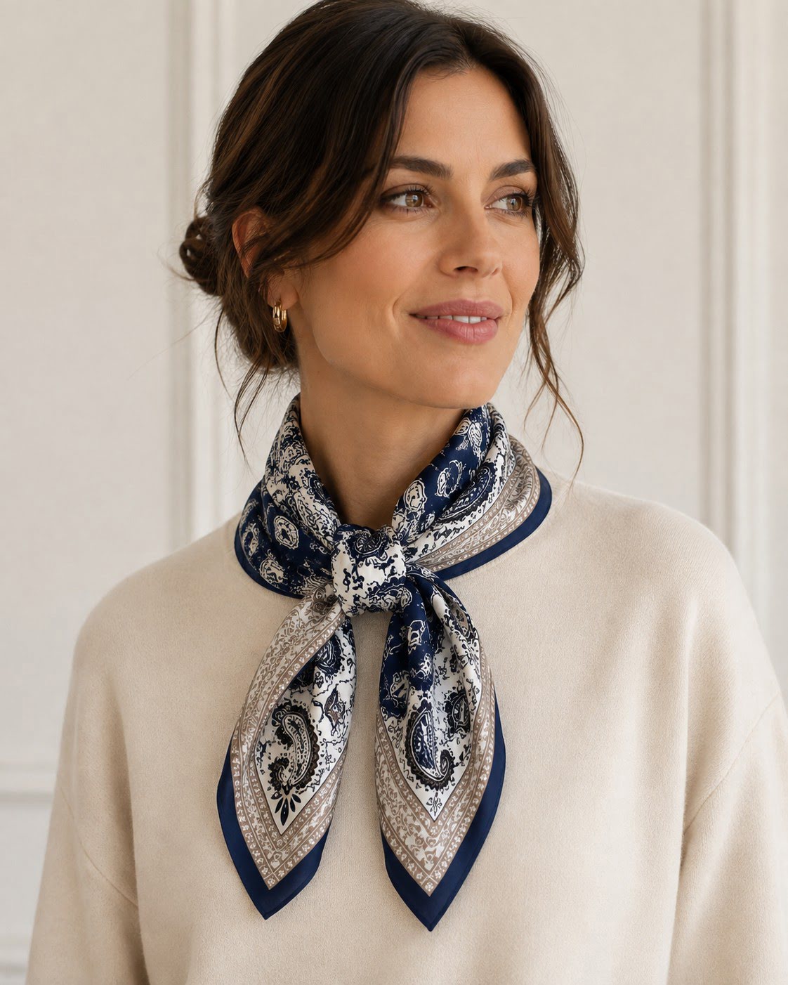Foulard carré bleu marine à motif cachemire 68 cm – Image 2