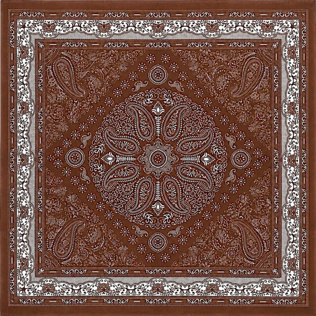 Foulard carré marron 68 x 68 cm en viscose à motifs blancs