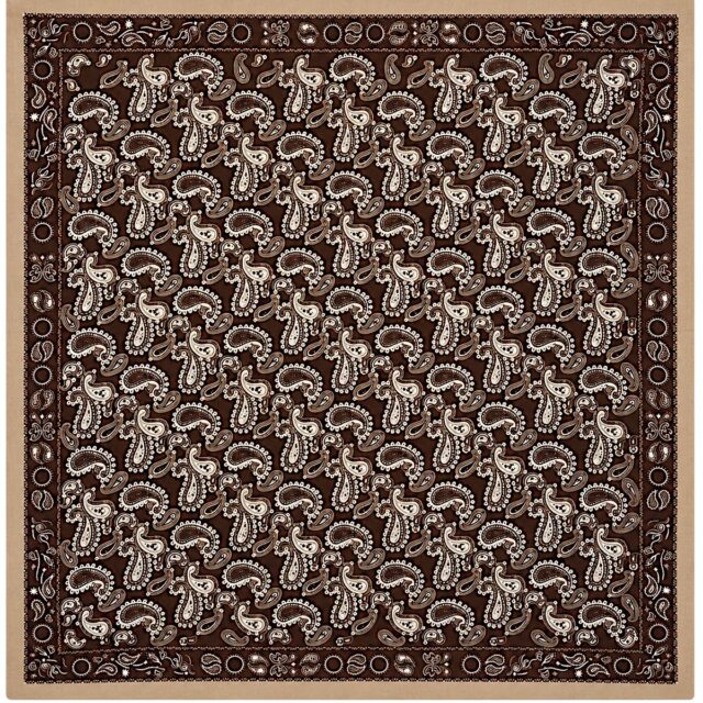 Foulard carré marron à motifs cachemire et bordure taupe 68 x 68 cm