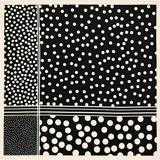 Foulard carré noir à pois écru femme 68 x 68 cm en viscose