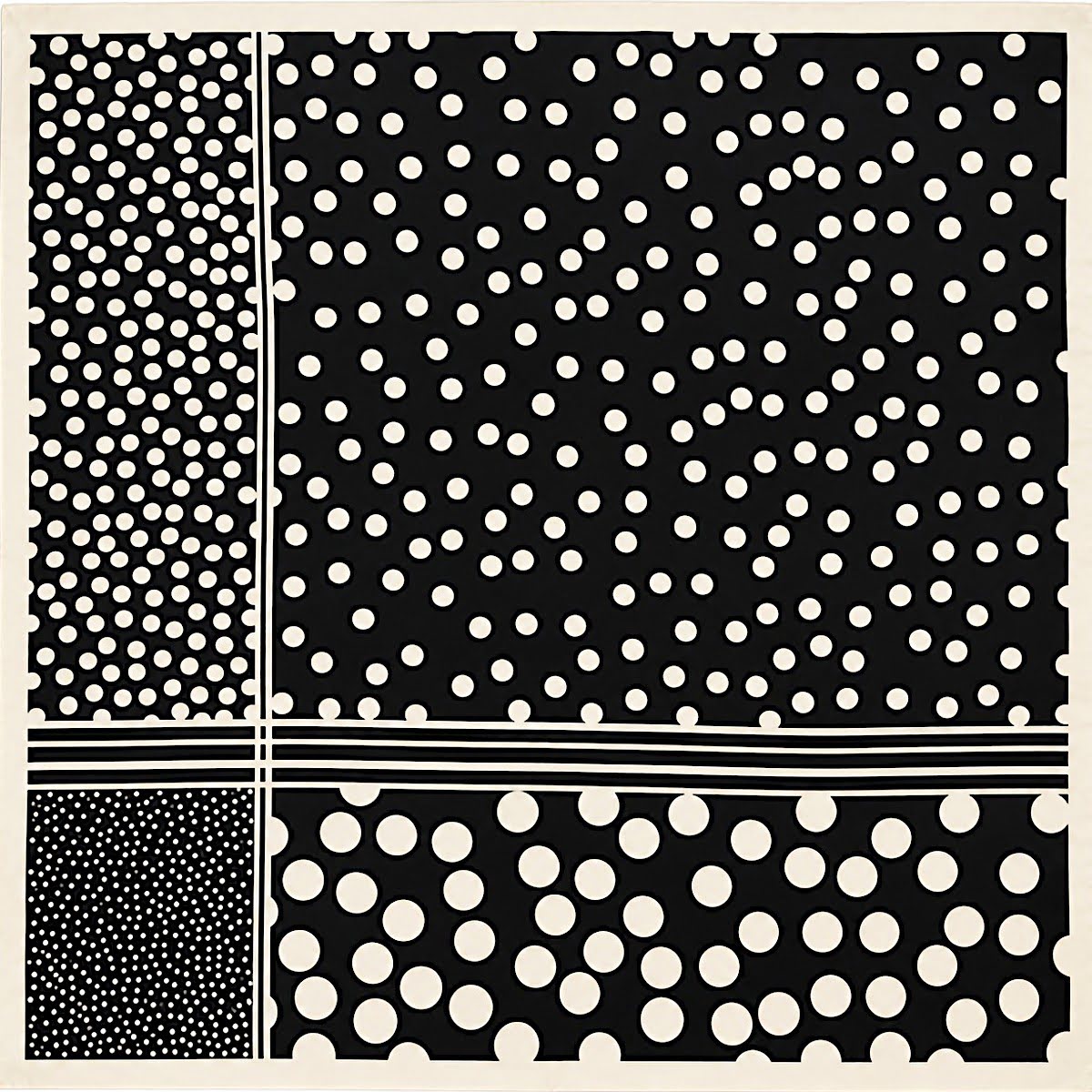 Foulard carré noir à pois écru femme 68 x 68 cm en viscose