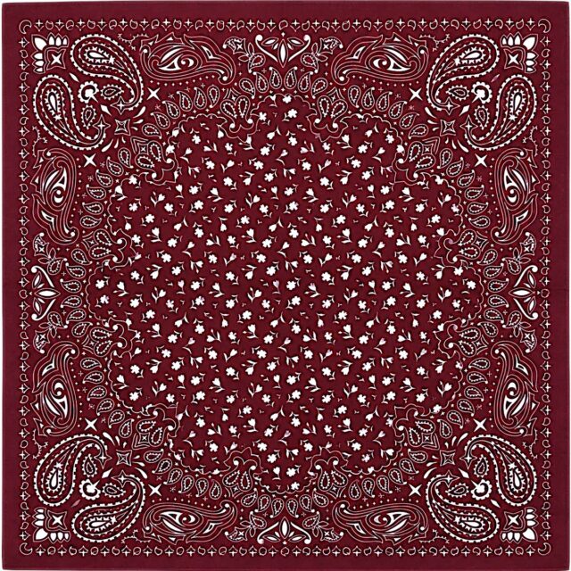 Foulard carré rouge foncé et blanc 68 cm en viscose à motifs